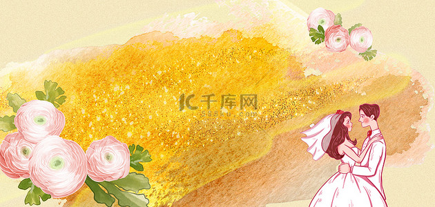 情侣banner背景图片_情人节各种形象黄色卡通