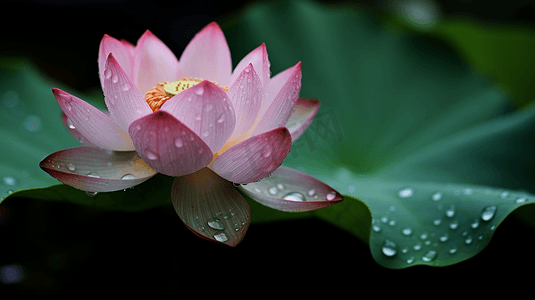 池塘雨水摄影照片_夏天夏季粉色荷花荷叶下雨天雨水雨滴植物花朵花