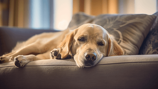 沙发上的狗狗摄影照片_躺在沙发上的可爱金毛犬1
