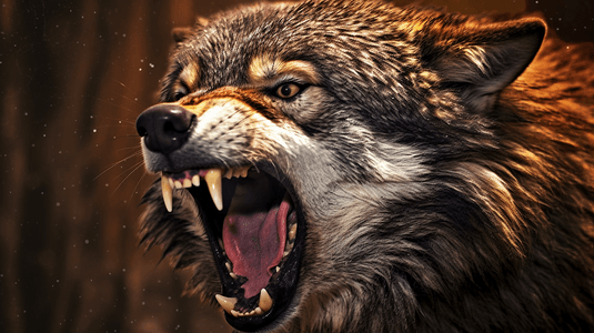 一只张嘴的狼它的嘴张得很大
