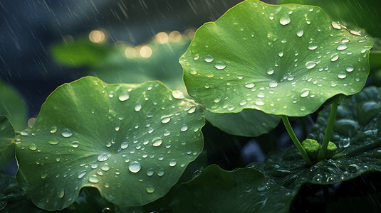 雨后荷塘中的荷叶夏天夏季