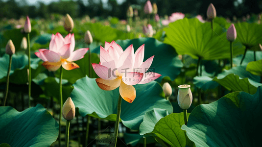 莲蓬荷花背景图片_夏季唯美荷花风景背景3