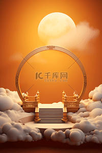 中秋节好礼背景图片_3D中国风圆月中秋产品展示展台