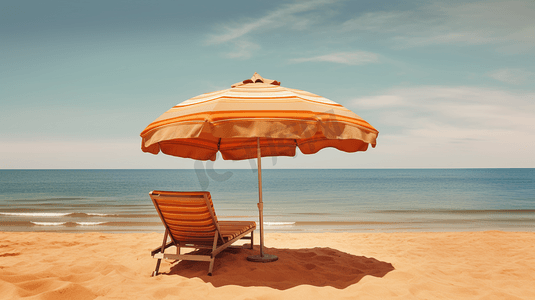 海滩上的遮阳伞躺椅
