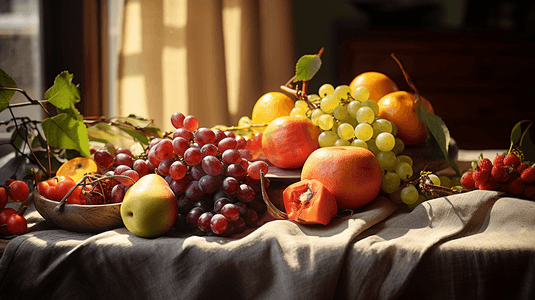 桌上有一堆水果葡萄
