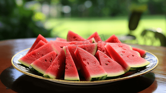 夏天夏季西瓜一盘西瓜在桌子上防暑水果夏日