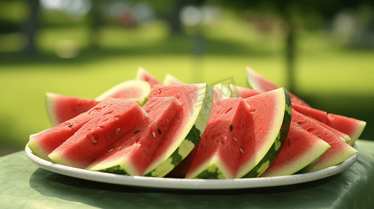 夏天大暑西瓜一盘西瓜在桌子上防暑水果夏日夏季三伏