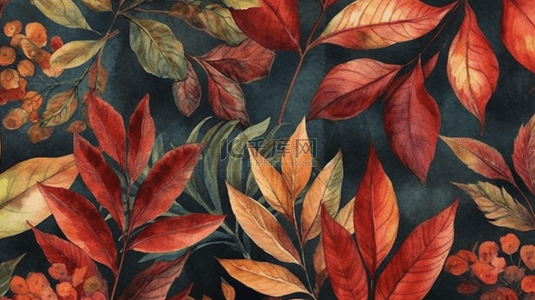 无缝叶背景图片_叶子的水彩秋天装饰品叶植物园花卉叶子背景图案织物壁纸打印纹理背景纹理包装图