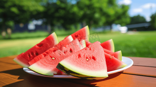 夏天夏季防暑水果西瓜一盘西瓜在桌子上
