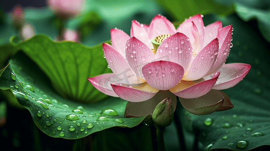 粉色荷花摄影照片_夏天夏季池塘里的荷花荷叶植物花朵