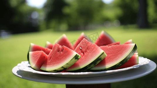 夏天夏季夏日水果西瓜防暑大暑三伏一盘西瓜在桌子上
