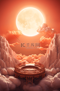 月中国背景图片_3D中国风圆月中秋产品展示展台