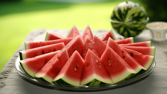 夏天夏季夏日水果防暑大暑三伏西瓜一盘西瓜在桌子上