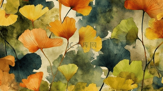手绘画背景图片_五颜六色的叶子银杏叶植物园花卉叶子无缝背景图案织物壁纸打印纹理背景纹理