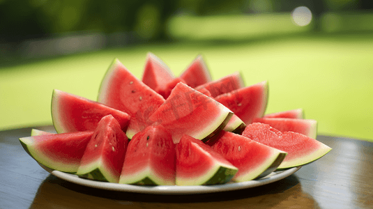 夏天西瓜一盘西瓜在桌子上防暑水果夏日夏季大暑防暑