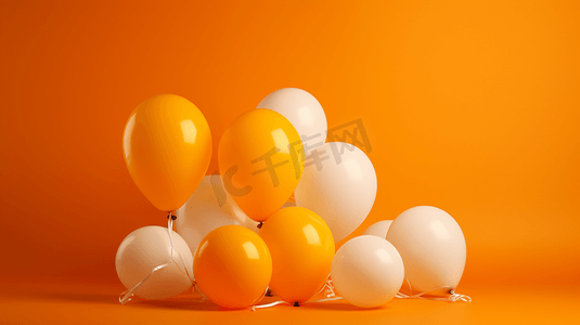 橙色白色装饰气球纯底色特写3