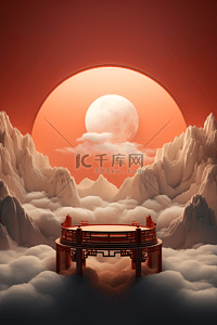 中秋节广告背景图片_3D中国风圆月中秋产品展示展台