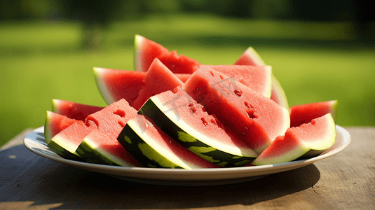 西瓜水果一盘西瓜在桌子上三伏夏季夏天夏日防暑大暑