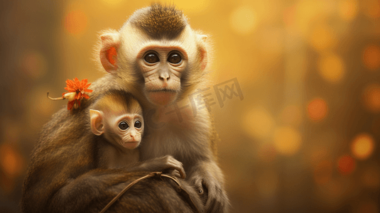 妈妈陪宝宝摄影照片_一只猴子和她的宝宝
