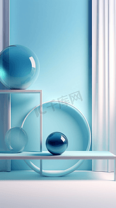 蓝色几何科技摄影照片_蓝色玻璃元素桌面摄影
