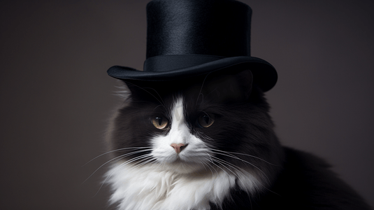 猫黑白摄影照片_黑白猫戴帽子写真