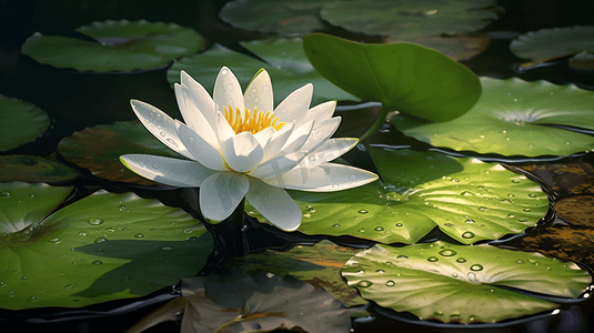 池塘中盛开的睡莲