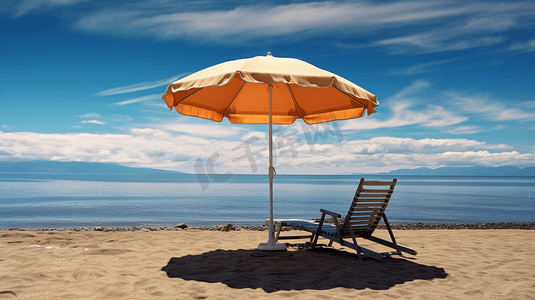 海滩上的遮阳伞躺椅