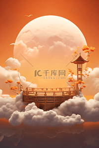 中秋节广告背景图片_3D中国风圆月中秋产品展示展台