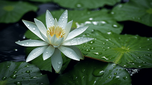 雨后池塘中盛开的莲花夏天夏季