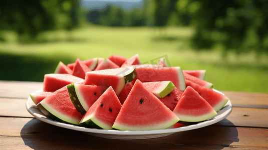 夏天夏季夏日大暑三伏西瓜一盘西瓜在桌子上防暑水果
