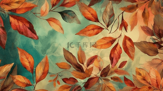 植物园背景图片_叶子的水彩秋天装饰品叶植物园花卉叶子无缝背景图案织物壁纸打印纹理背景纹理包装图