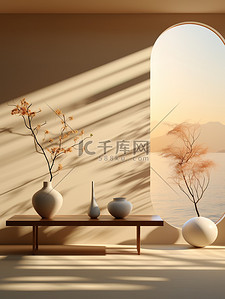 新中式新中式背景图片_极简新中式室内背景4
