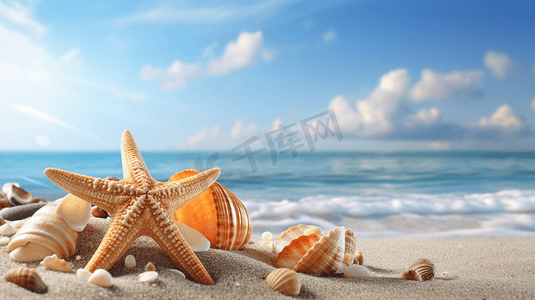 海星沙滩海边摄影照片_夏日阳光海滩海星海螺