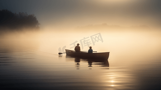 两个人在雾蒙蒙的湖面上划船4