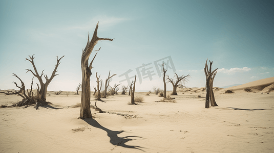 沙漠枯树摄影照片_沙漠中干枯的树林4