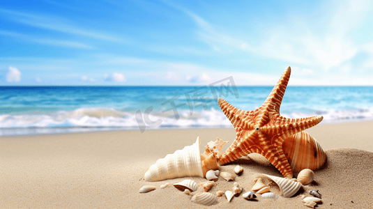 夏日阳光海滩海星海螺