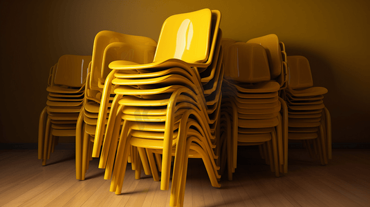 一堆黄色的椅子摆放在室内1