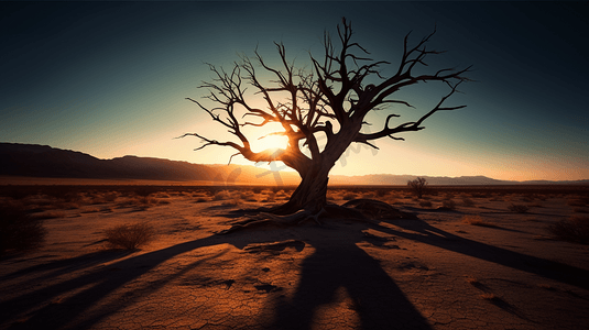 沙漠枯树摄影照片_沙漠中的一棵枯树1