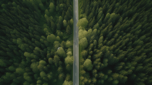 俯瞰森林中央的道路