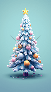 立体圣诞树背景图片_3D立体圣诞节积雪的圣诞树上有很多彩球