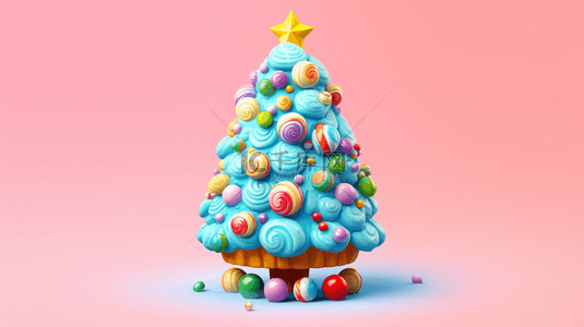 3D立体黏土质感彩色糖果圣诞节圣诞树