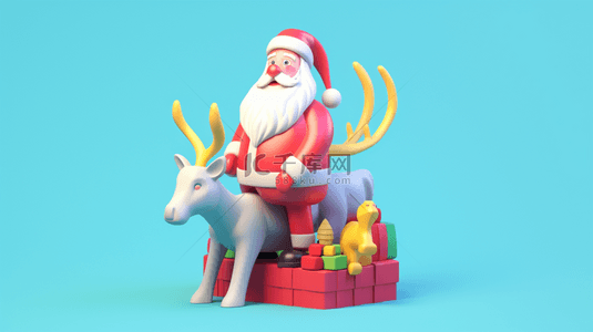 3D圣诞节立体卡通圣诞老人和麋鹿