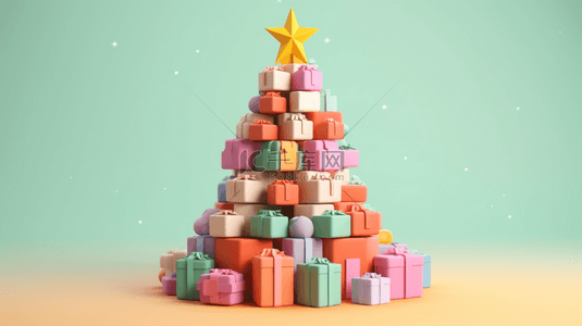 圣诞节3D立体用彩色礼物盒堆成的圣诞树