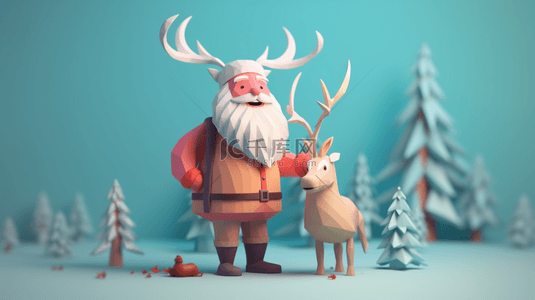 圣诞老人麋鹿背景图片_卡通立体圣诞节黏土质感圣诞老人和麋鹿