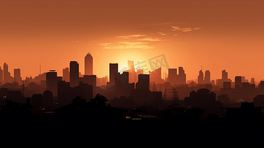 夕阳下城市建筑的剪影