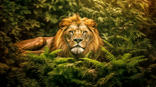 躺在森林中央的一只狮子