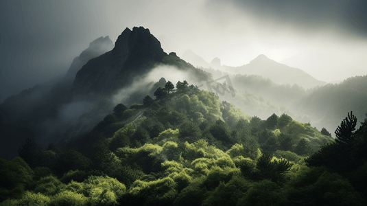 山林摄影照片_雾气笼罩的山林
