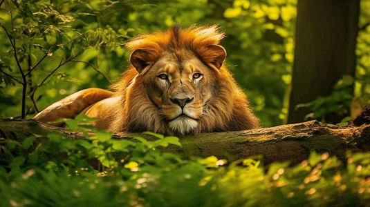 躺在森林中央的一只狮子