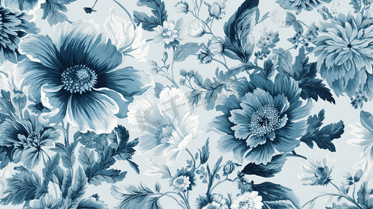青色花卉纺织品