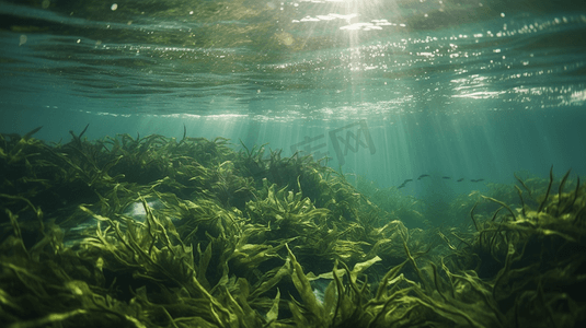 卡通手绘海水摄影照片_海水中漂浮的海藻2